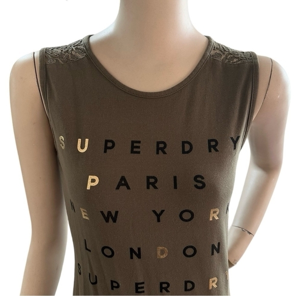 Women’s Dress SUPERDRY Green Lace Trim Dress Sleeveless Bodycon Midi Dress - Picture 7 of 11